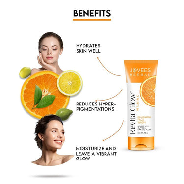 Jovees Herbal Revita Glow Vitamin C Face Wash For Glowing And Brightening Skin | Gentle Skin Hydrating & Rejuvenating Face Wash Cleanser with Kakadu Plum and Olives | For All Skin Types- 75g
